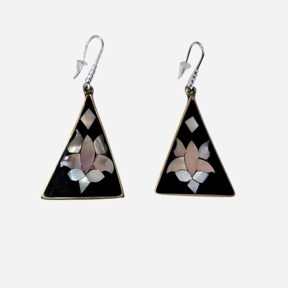 Mexican Floral Mother of Pearl Drop Earrings